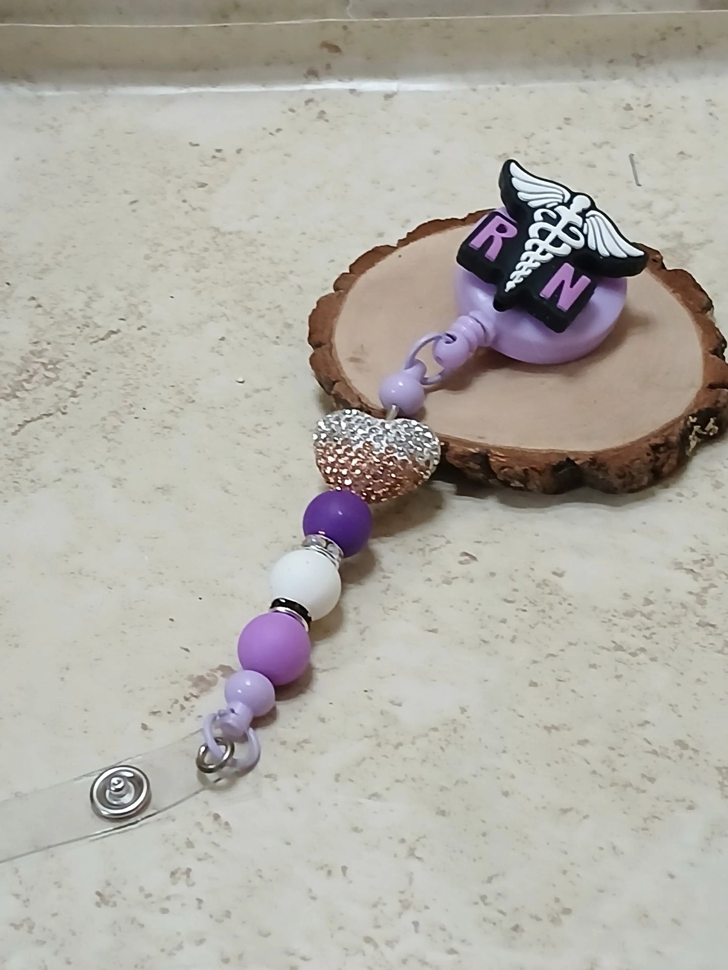 Purple and white retractable RN badge holder - Crazy Cat Lady Crafts