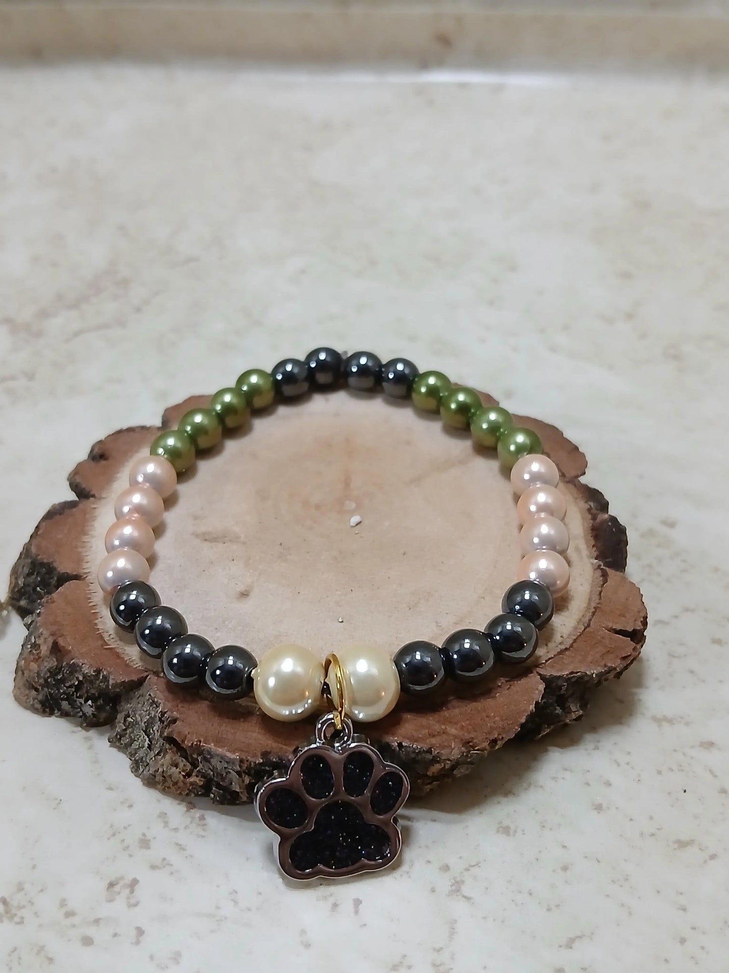 Magnetic stretchy bracelet with a pow print charm - Crazy Cat Lady Crafts