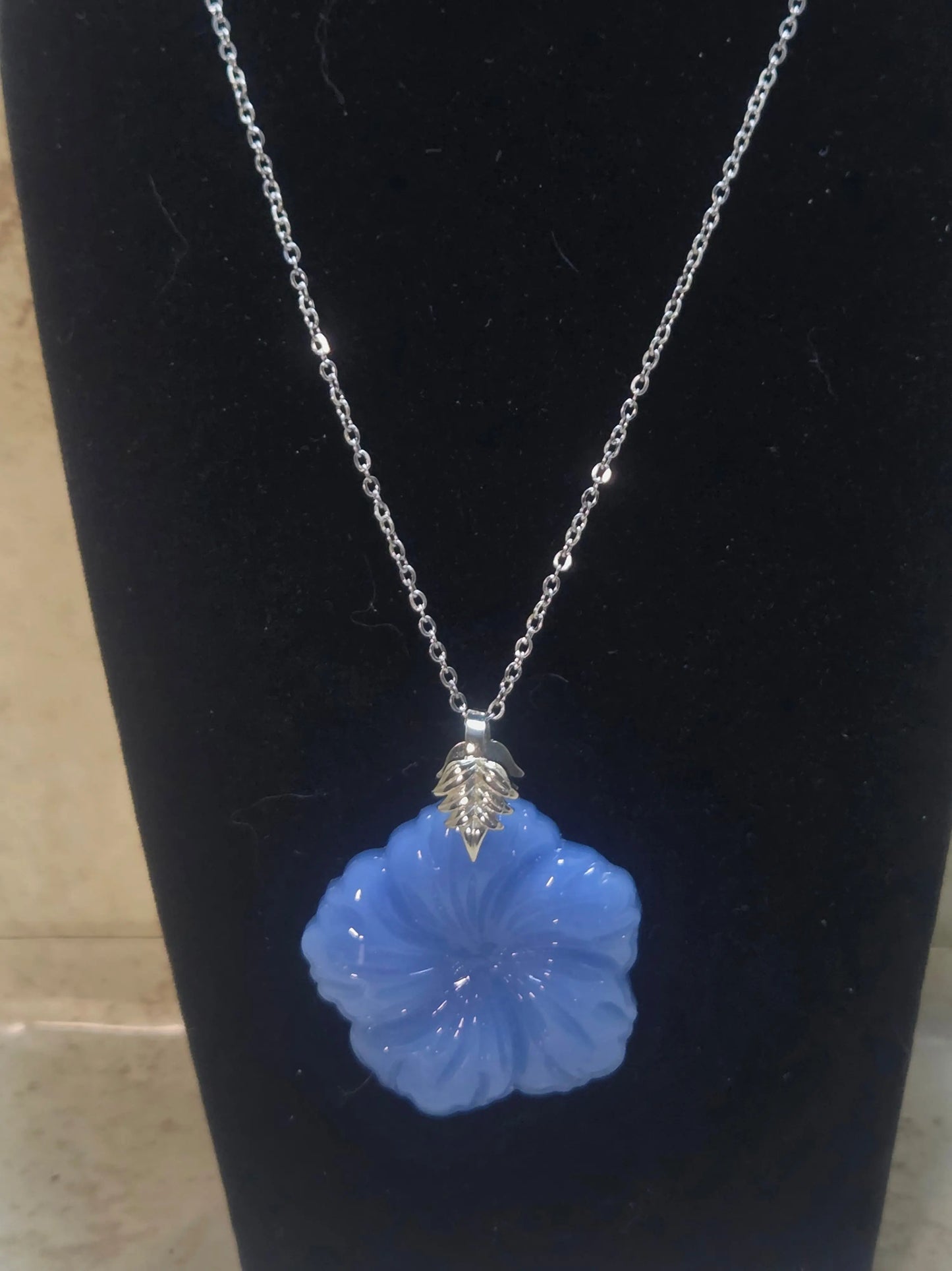 Light blue flower pendant necklace - Crazy Cat Lady Crafts