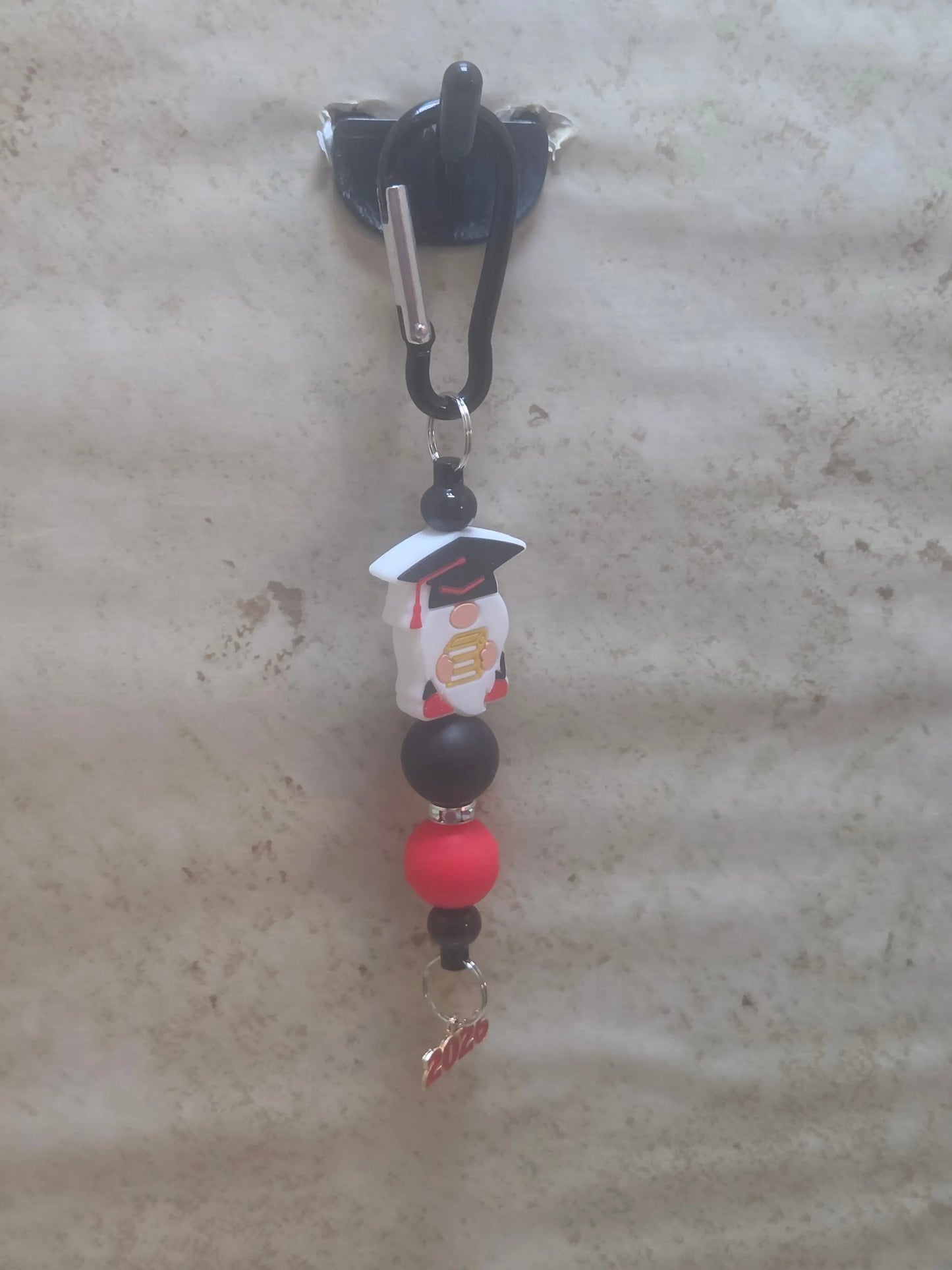 Black and red gnome clip bag tag for Graduation - Crazy Cat Lady Crafts