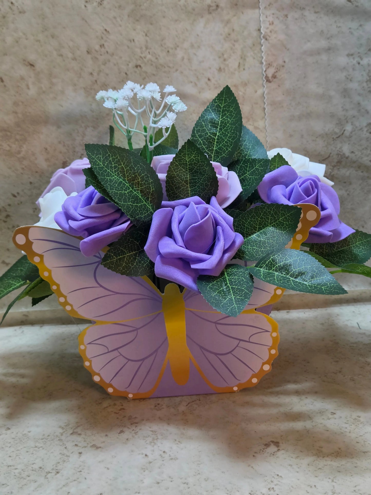 Butterfly box foam rose floral arrangement - Crazy Cat Lady Crafts