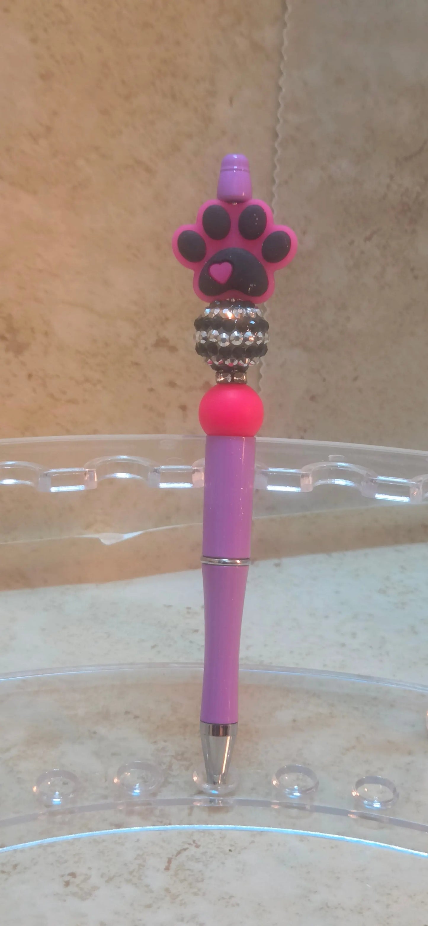 Pink and black paw print pen - Crazy Cat Lady Crafts