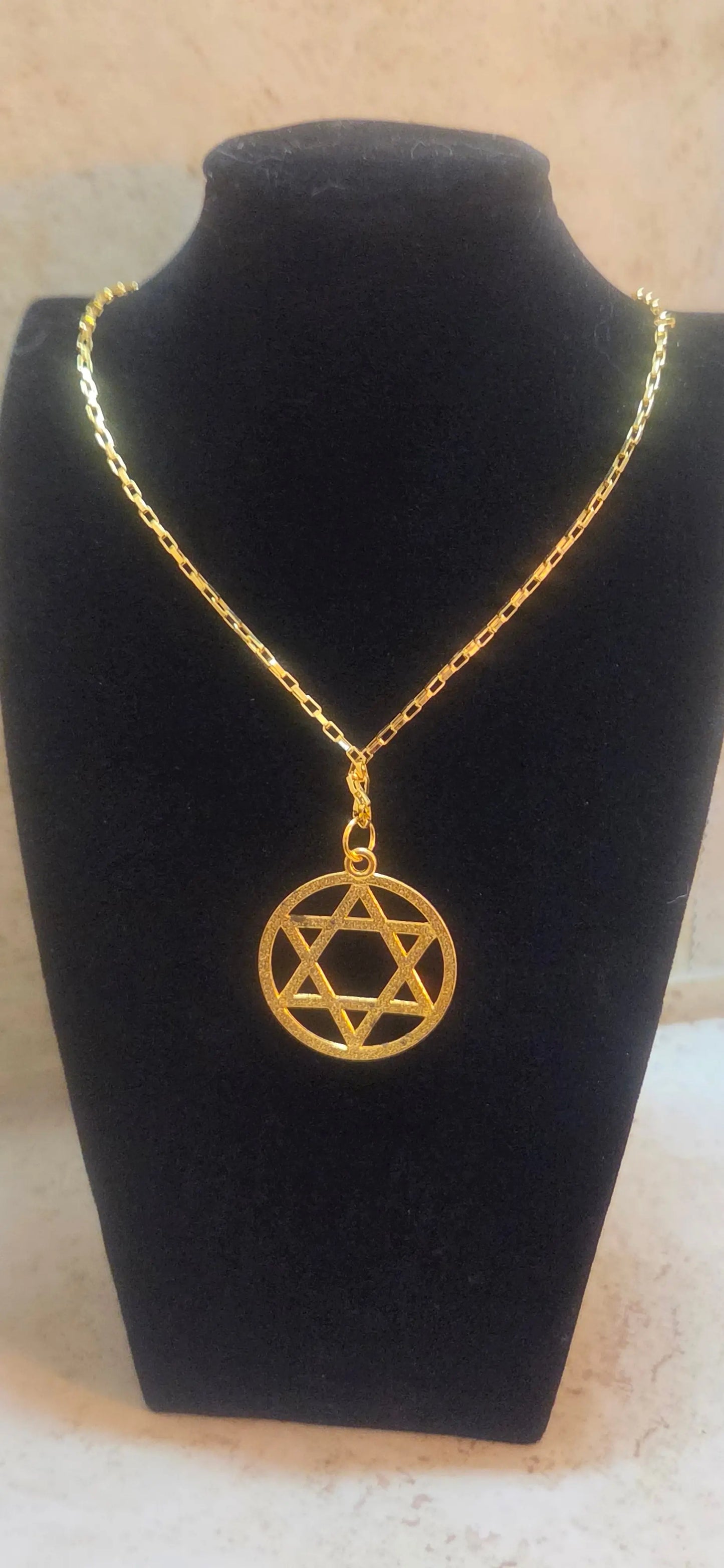 inch and a half wide gold star of David pendant necklace - Crazy Cat Lady Crafts