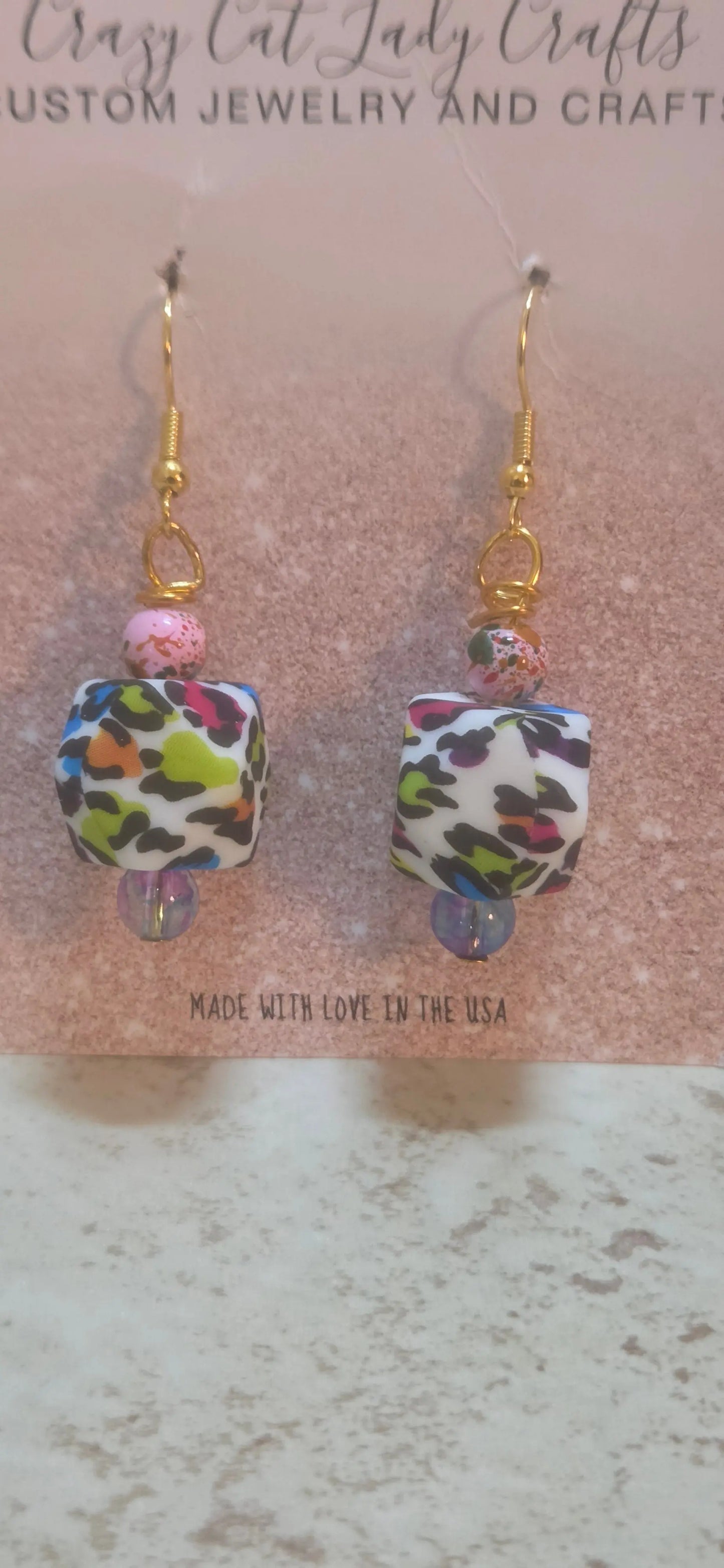 round multi colored leopard print earrings - Crazy Cat Lady Crafts