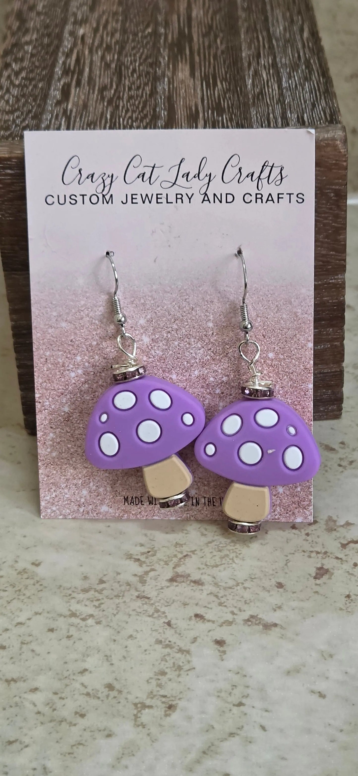 Purple mushroom earrings - Crazy Cat Lady Crafts