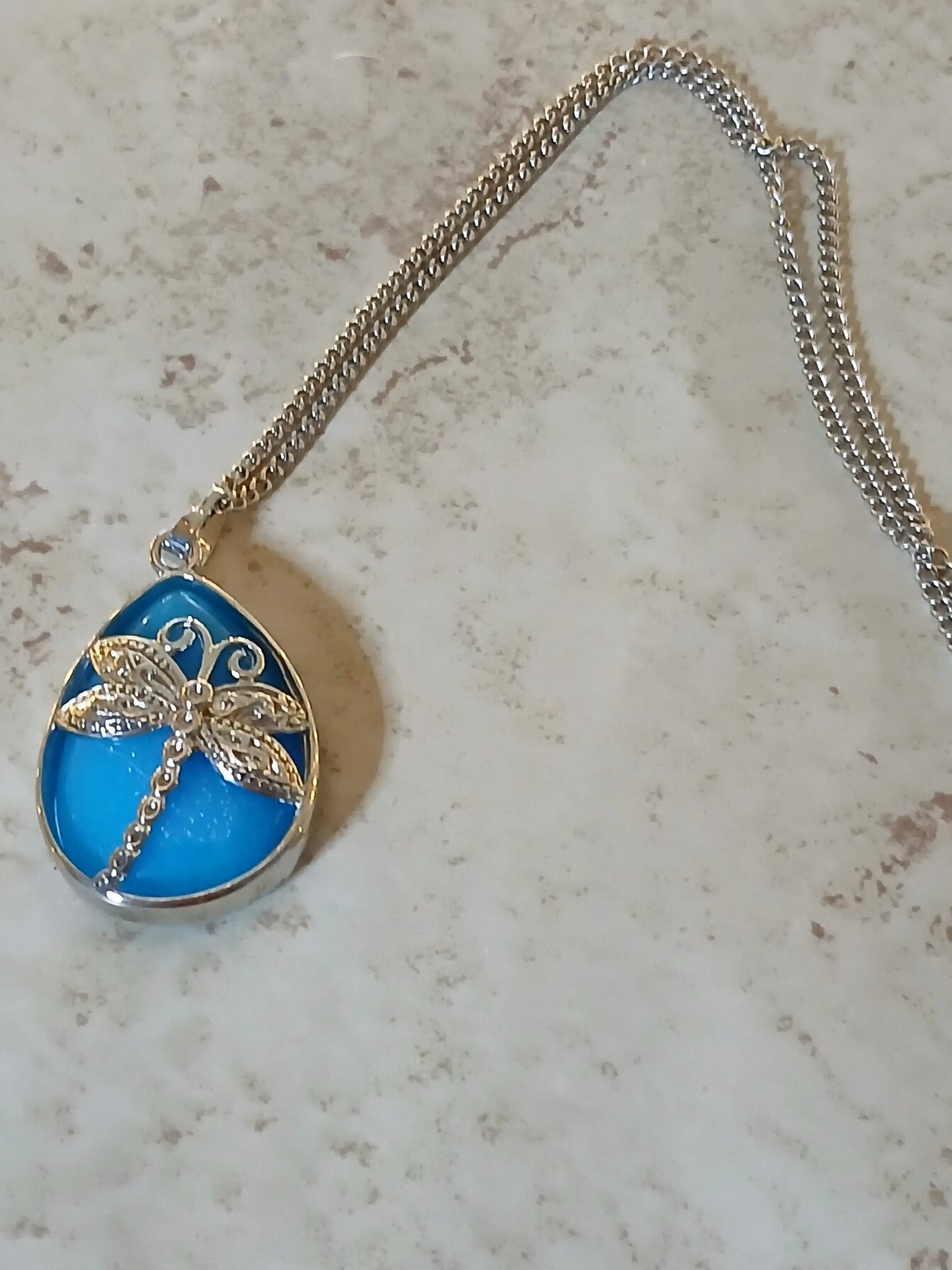 Blue dragonfly pendant necklace - Crazy Cat Lady Crafts