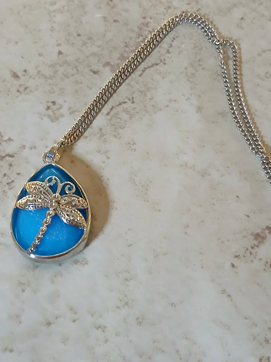 Blue dragonfly pendant necklace - Crazy Cat Lady Crafts