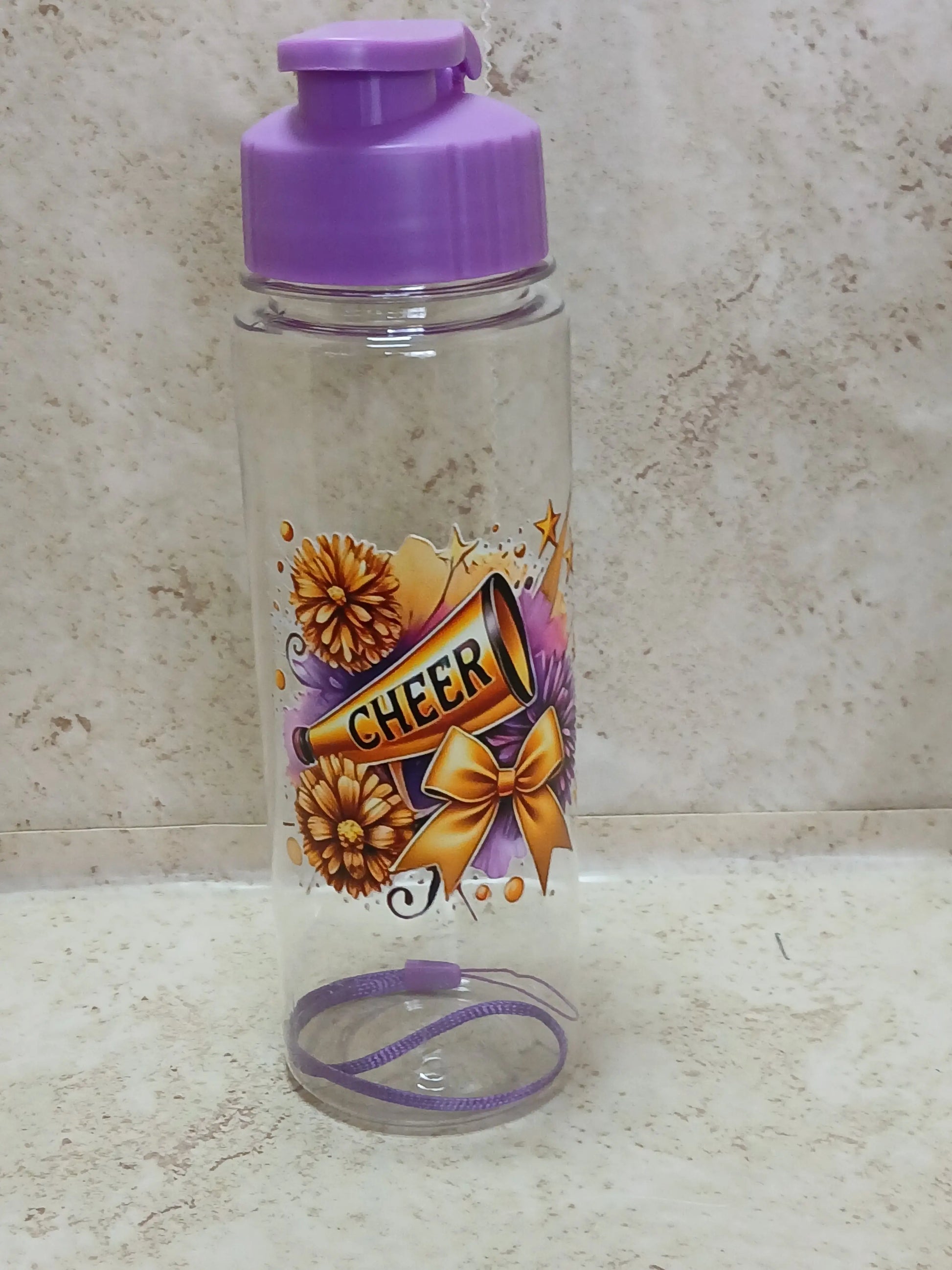 17oz Cheer design clear water bottle - Crazy Cat Lady Crafts