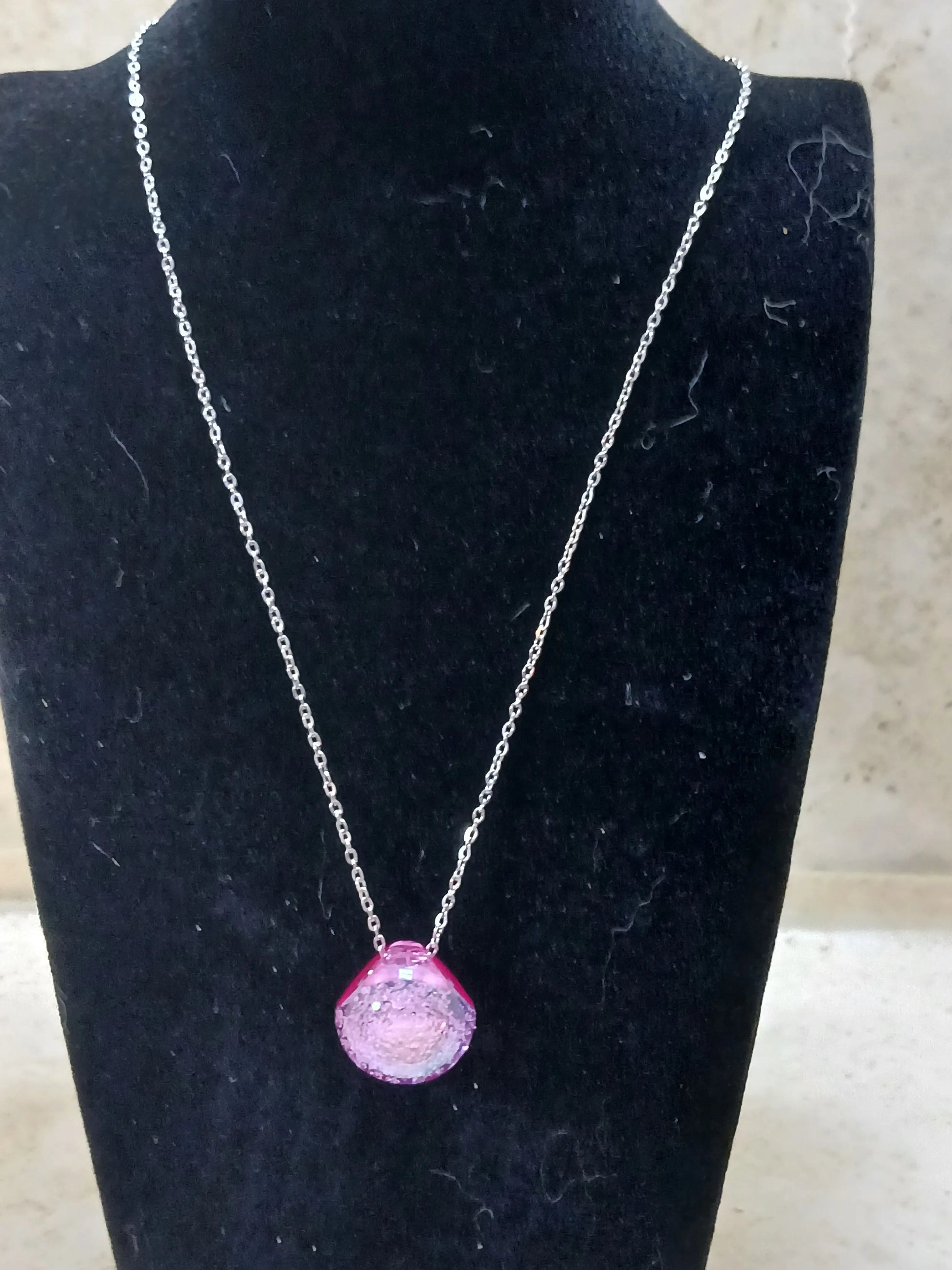 Purple Bubble pendant necklace on silver 18" chain - Crazy Cat Lady Crafts