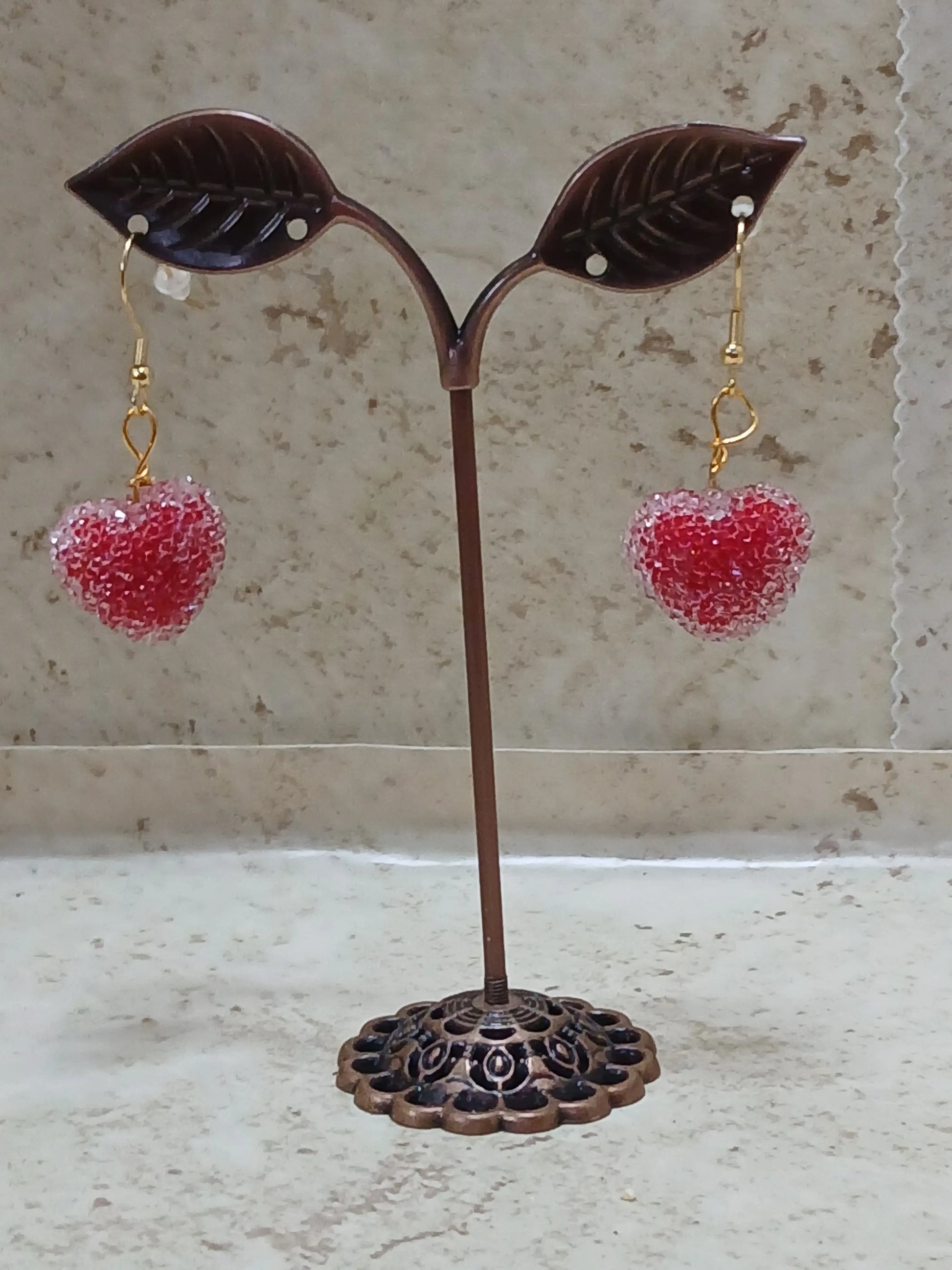 Red sparkly heart dangle earrings - Crazy Cat Lady Crafts