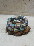 Double memory bracelet in shades of greens blues and purples with white stars - Crazy Cat Lady Crafts