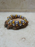 Lightweight double bracelet in gold and silver with royal blue rhinestone spacers - Crazy Cat Lady Crafts
