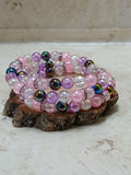 Iridescent purple pink white and black beaded double bracelet - Crazy Cat Lady Crafts