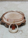 Rose gold adjustable bangle bracelet with round charm with white on the edge and a orange heart inmiddle - Crazy Cat Lady Crafts
