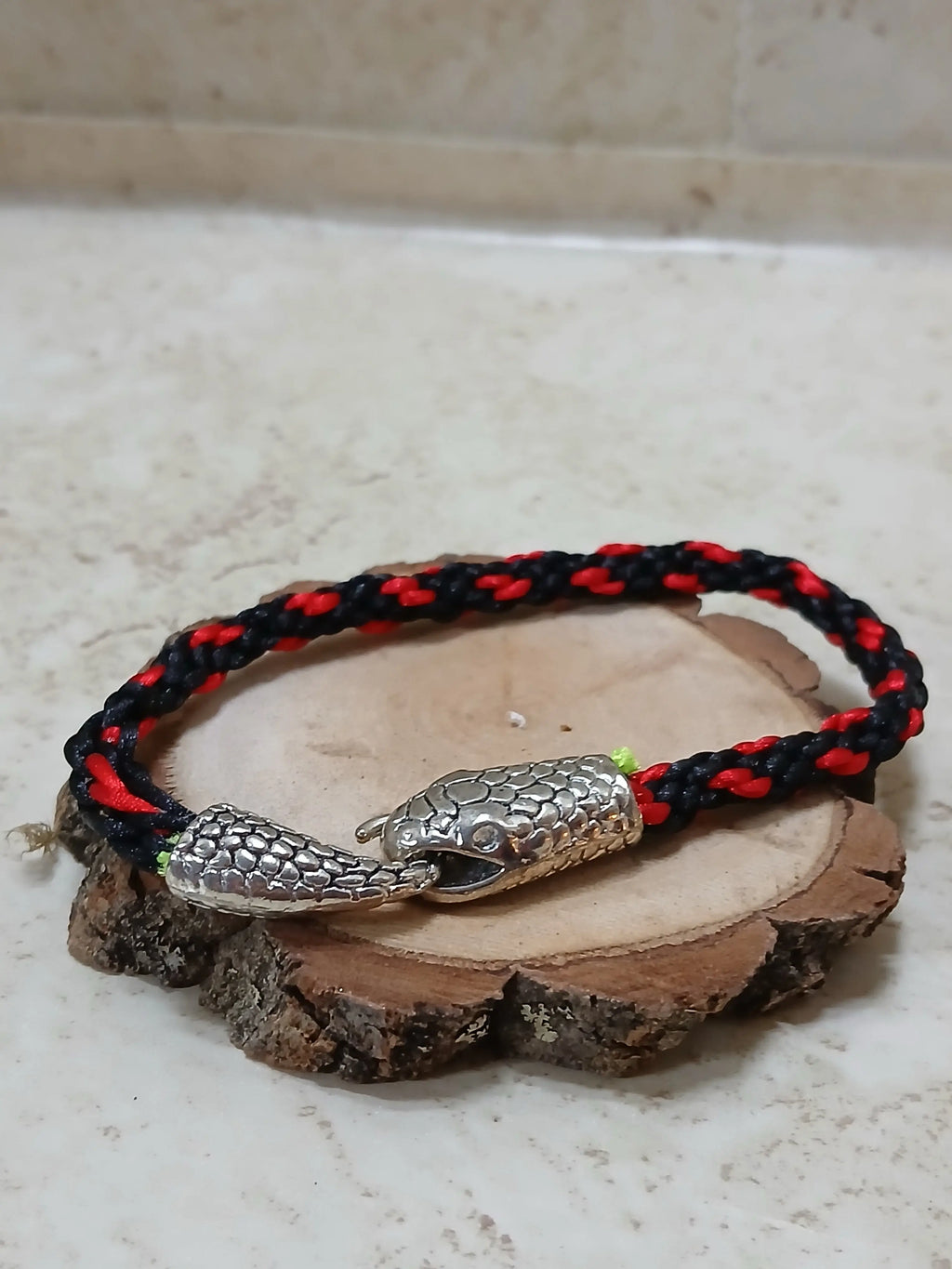 Colored rope with silver snake head and tail bracelet - Crazy Cat Lady Crafts