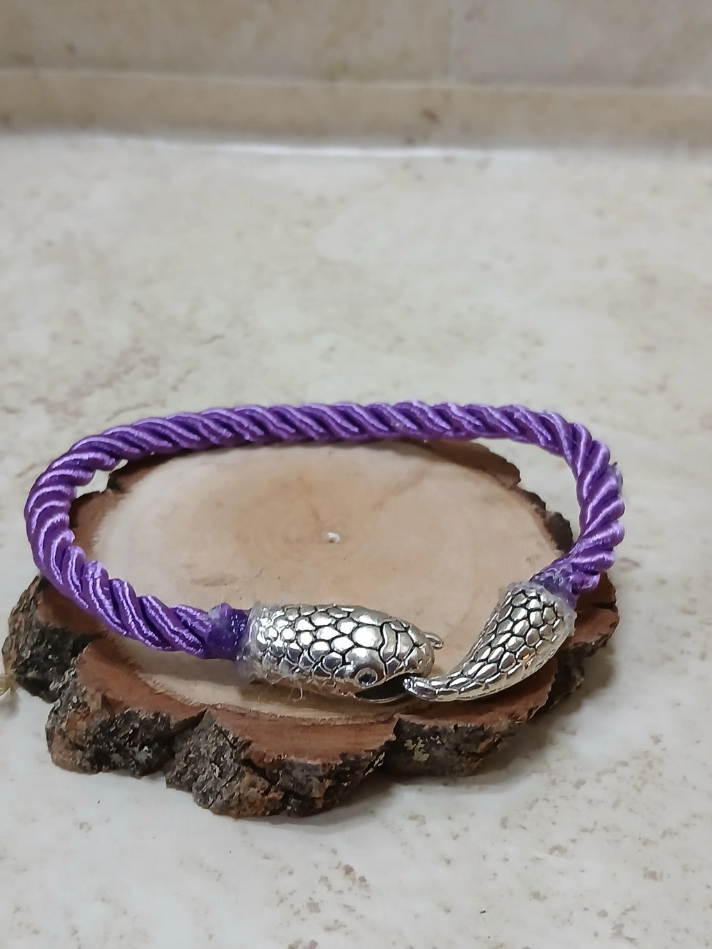Colored rope with silver snake head and tail bracelet - Crazy Cat Lady Crafts