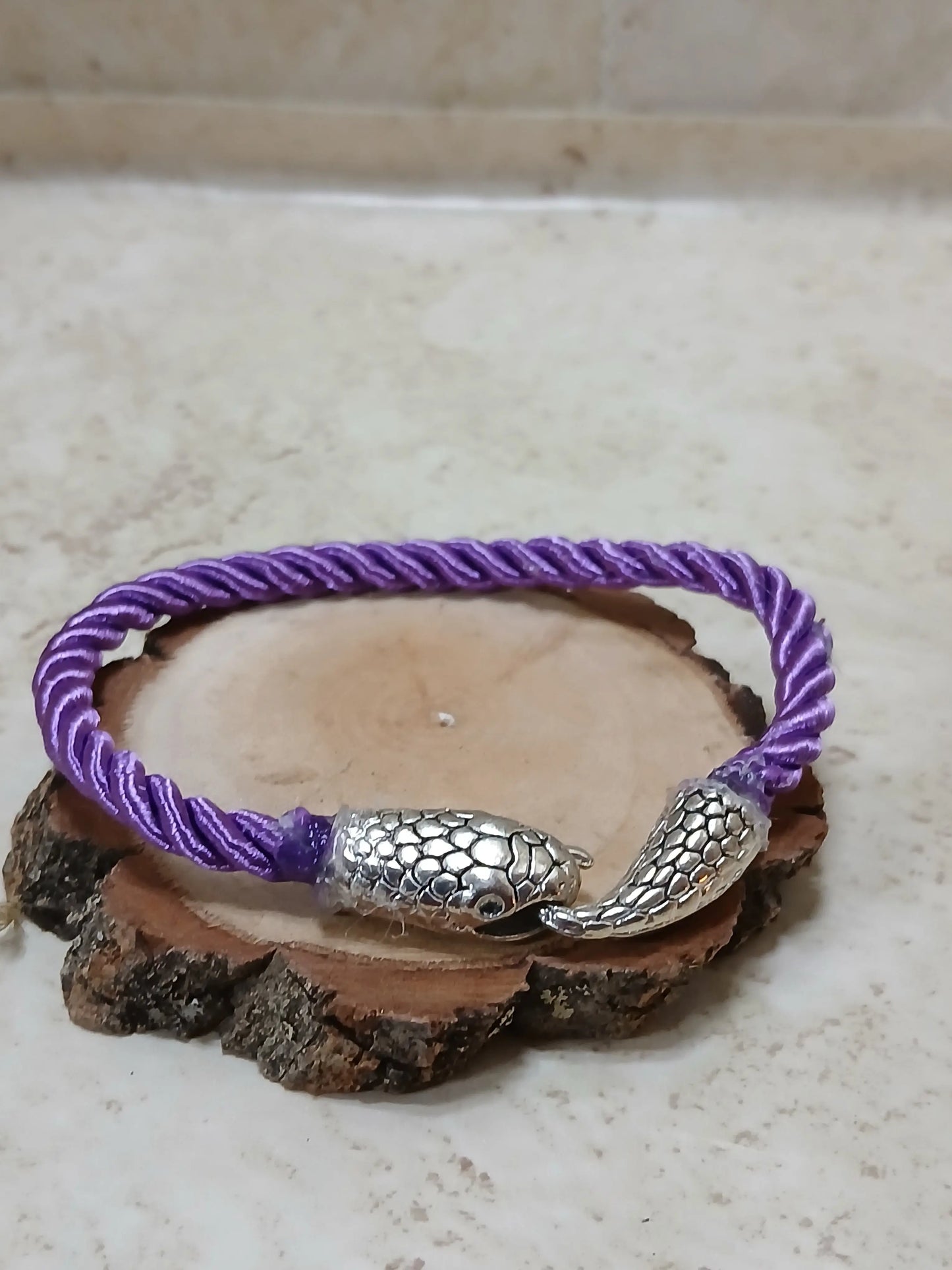 Colored rope with silver snake head and tail bracelet - Crazy Cat Lady Crafts