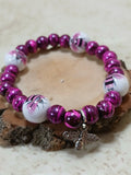 Black pink and white bee stretchy bracelet - Crazy Cat Lady Crafts