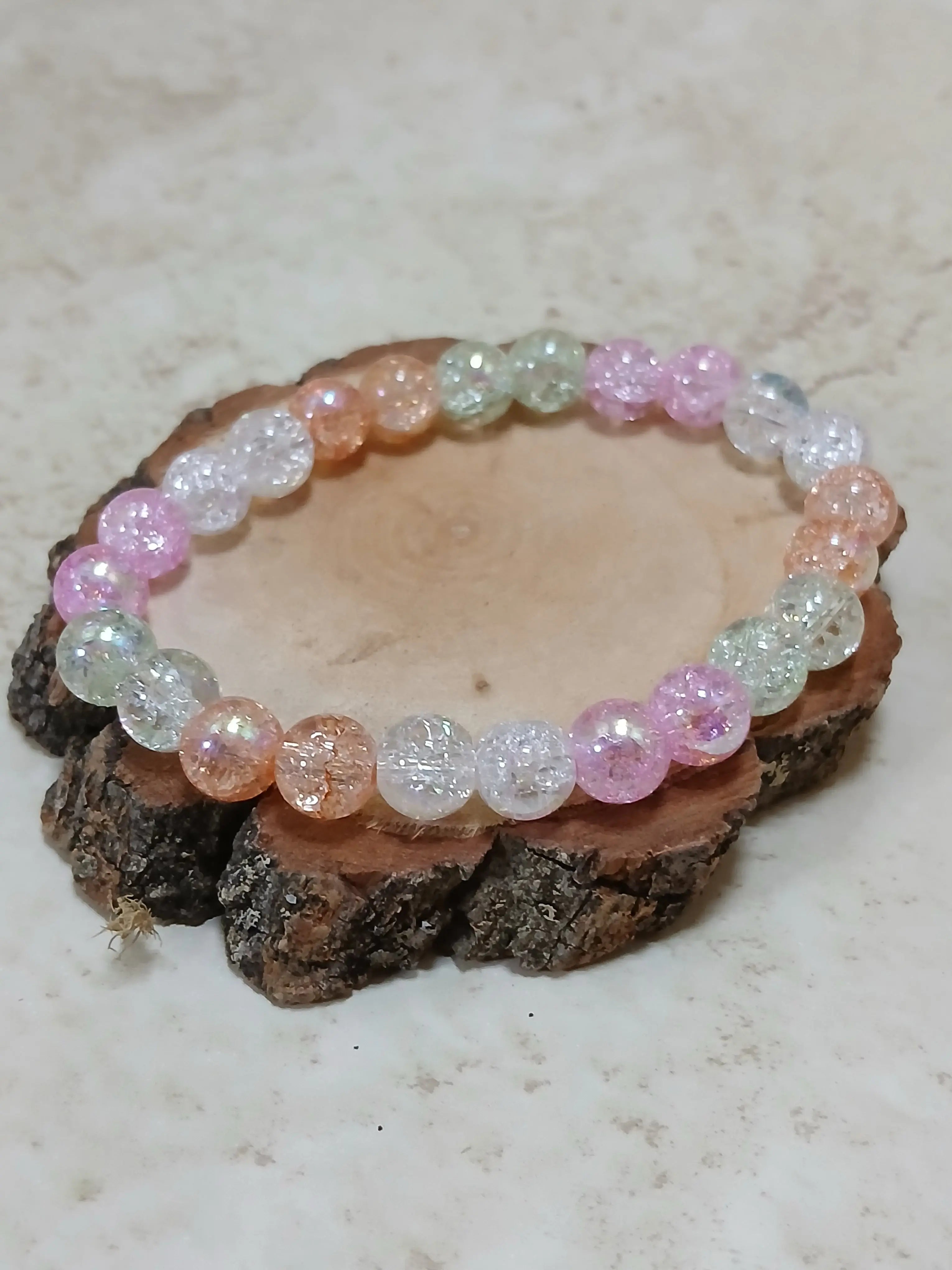 Multi pastel colored crackle beaded stretchy bracelet - Crazy Cat Lady Crafts