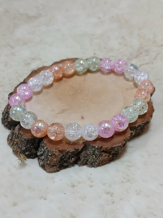 Multi pastel colored crackle beaded stretchy bracelet - Crazy Cat Lady Crafts