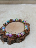 Bronze hematite and peacock colored beads with rhinestone spacers stretchy bracket - Crazy Cat Lady Crafts