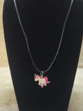 Pink and white unicorn pendant necklace on black cord - Crazy Cat Lady Crafts
