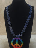Rainbow 2 inch peace sigh with a dark blue peace sign beaded strand - Crazy Cat Lady Crafts