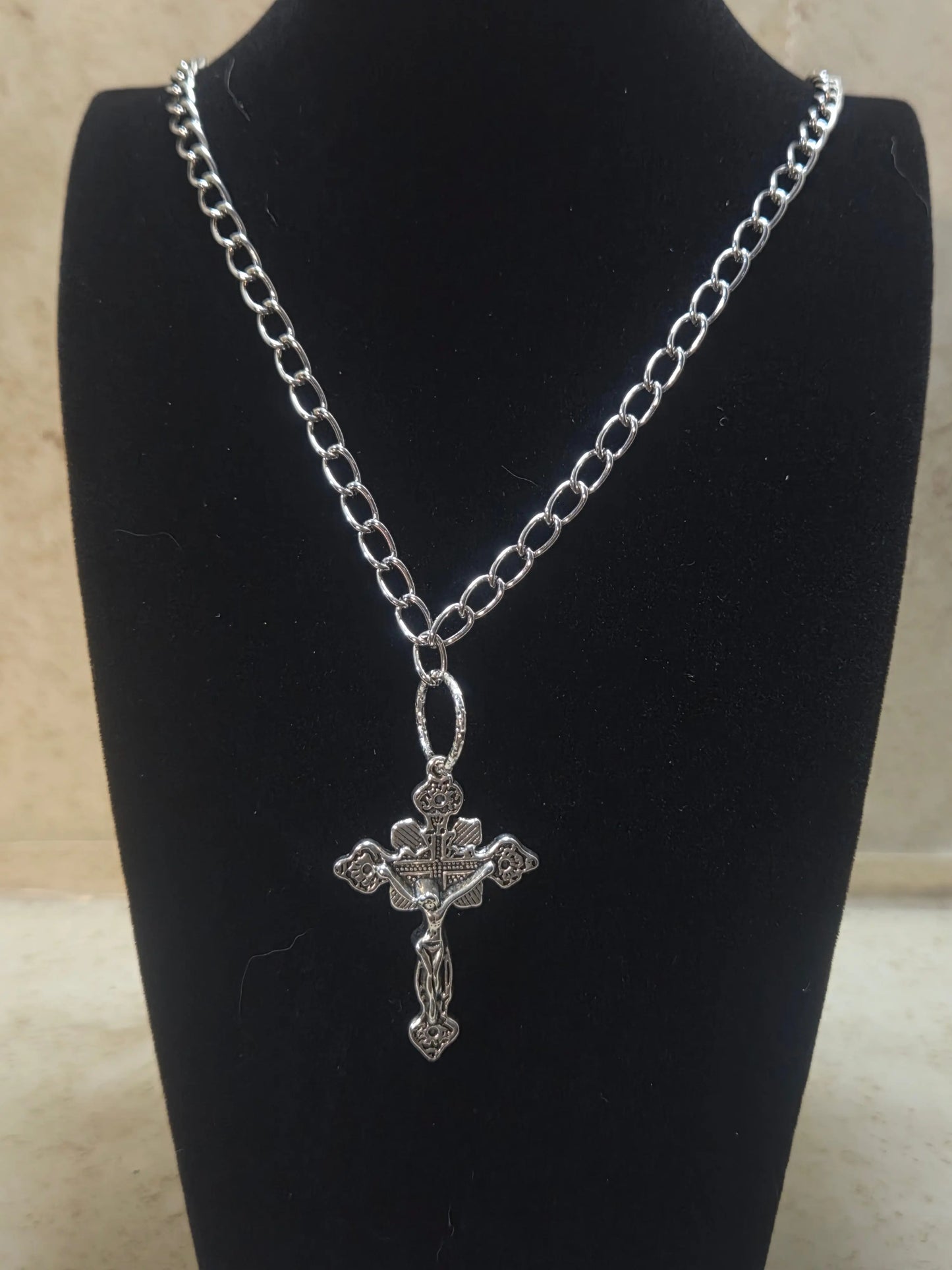 1.5 inch silver cross pendant necklace - Crazy Cat Lady Crafts