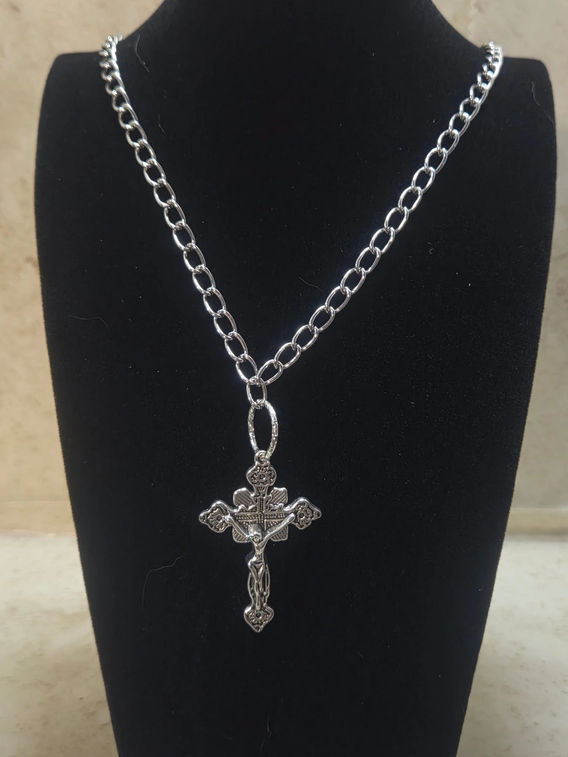 1.5 inch silver cross pendant necklace - Crazy Cat Lady Crafts