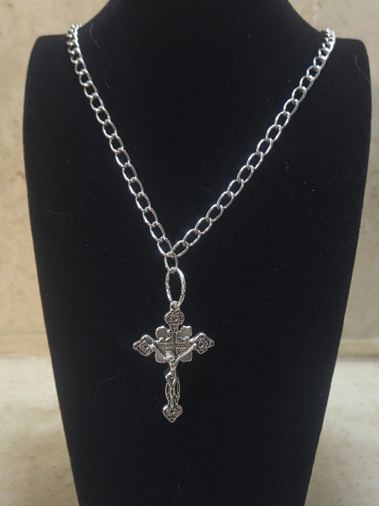 1.5 inch silver cross pendant necklace - Crazy Cat Lady Crafts