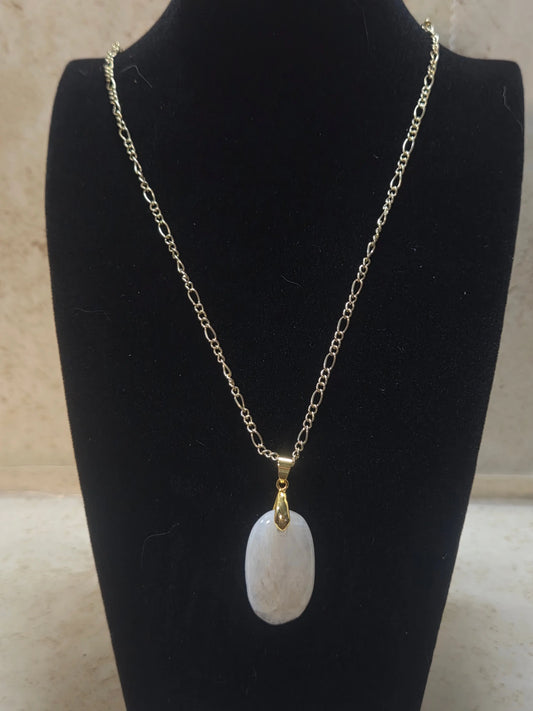 White quartz oval pendant necklace - Crazy Cat Lady Crafts