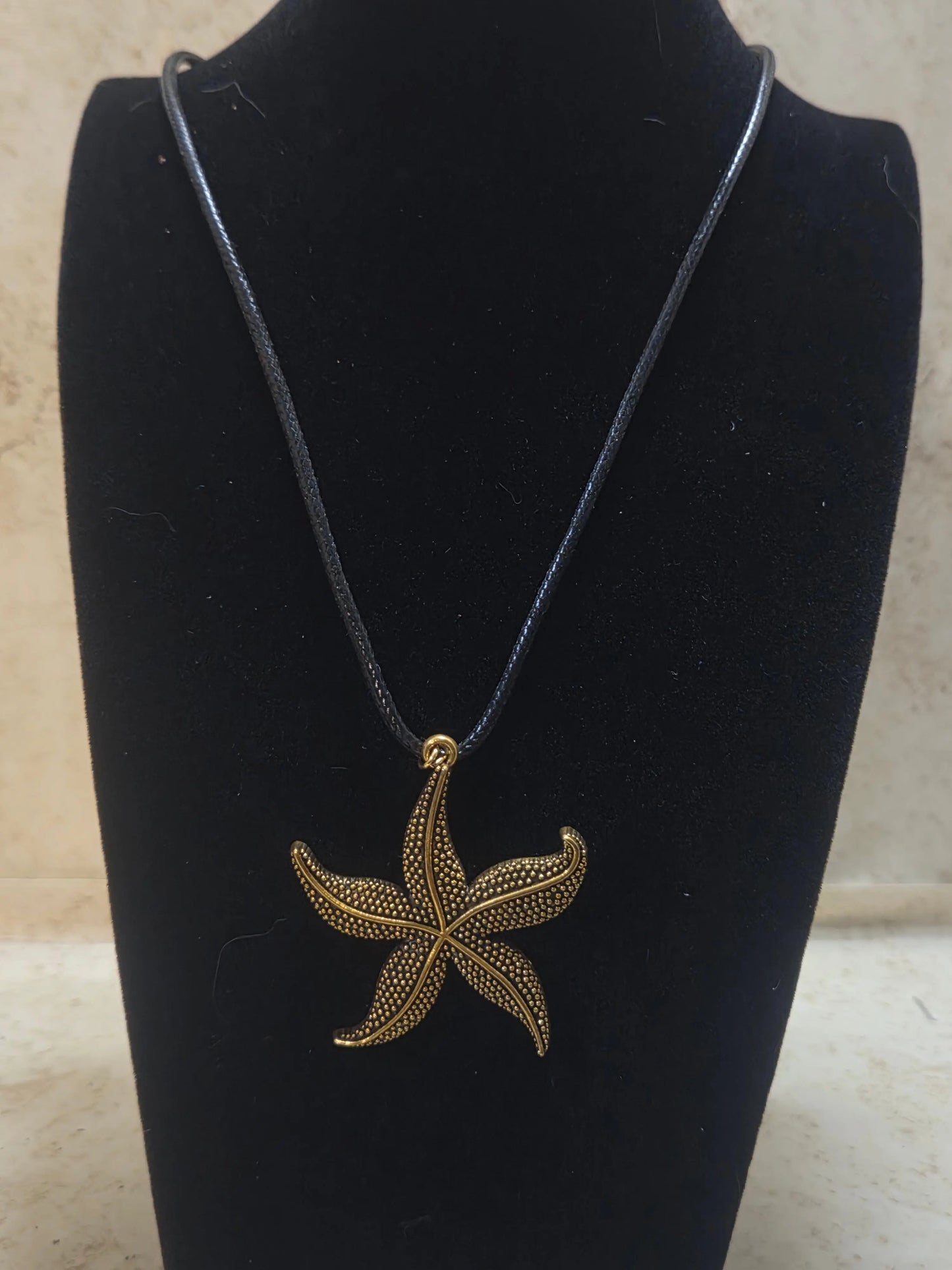 2 different 1.5 inch gold starfish that have different cords and claps combo neckllaces - Crazy Cat Lady Crafts