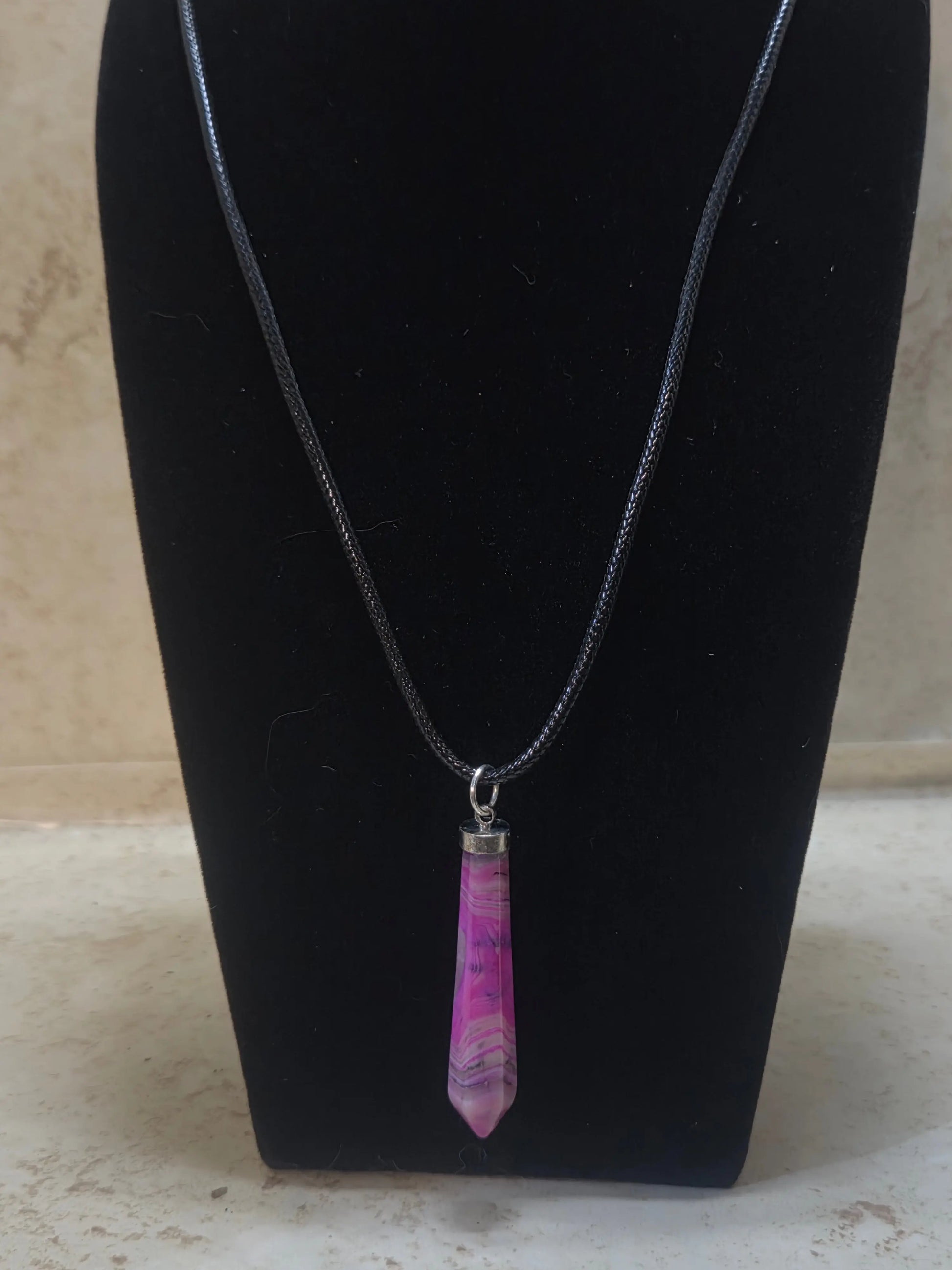 Pink white and black swirl agate hexagonal point pendant necklace - Crazy Cat Lady Crafts