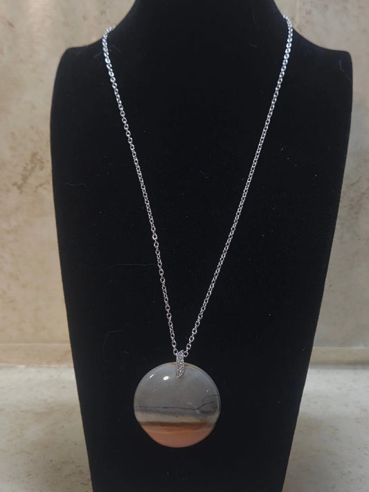 Grey and tan round pendant necklace - Crazy Cat Lady Crafts
