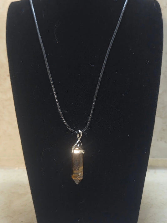 Brown tiger eye hexagonal point on a adjustable black cord pendant necklace - Crazy Cat Lady Crafts