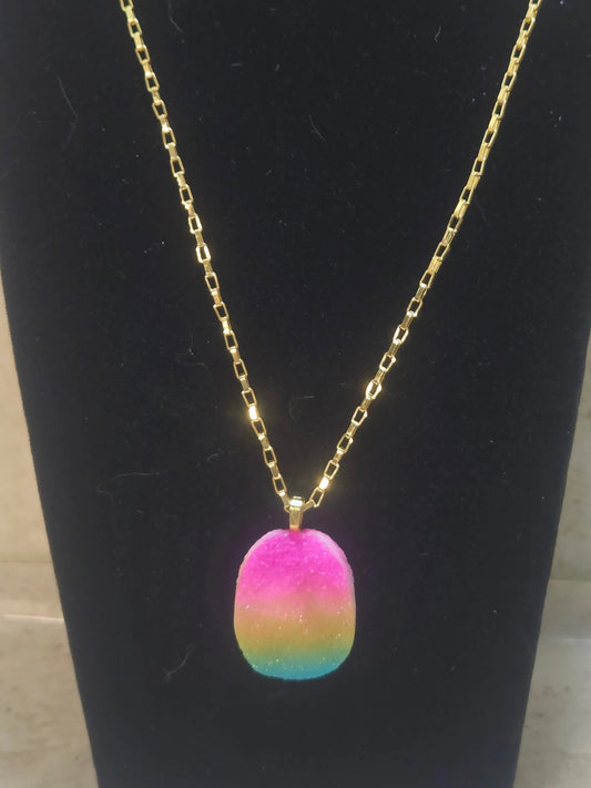 Irregular rainbow druzzy quartz pendant necklace - Crazy Cat Lady Crafts
