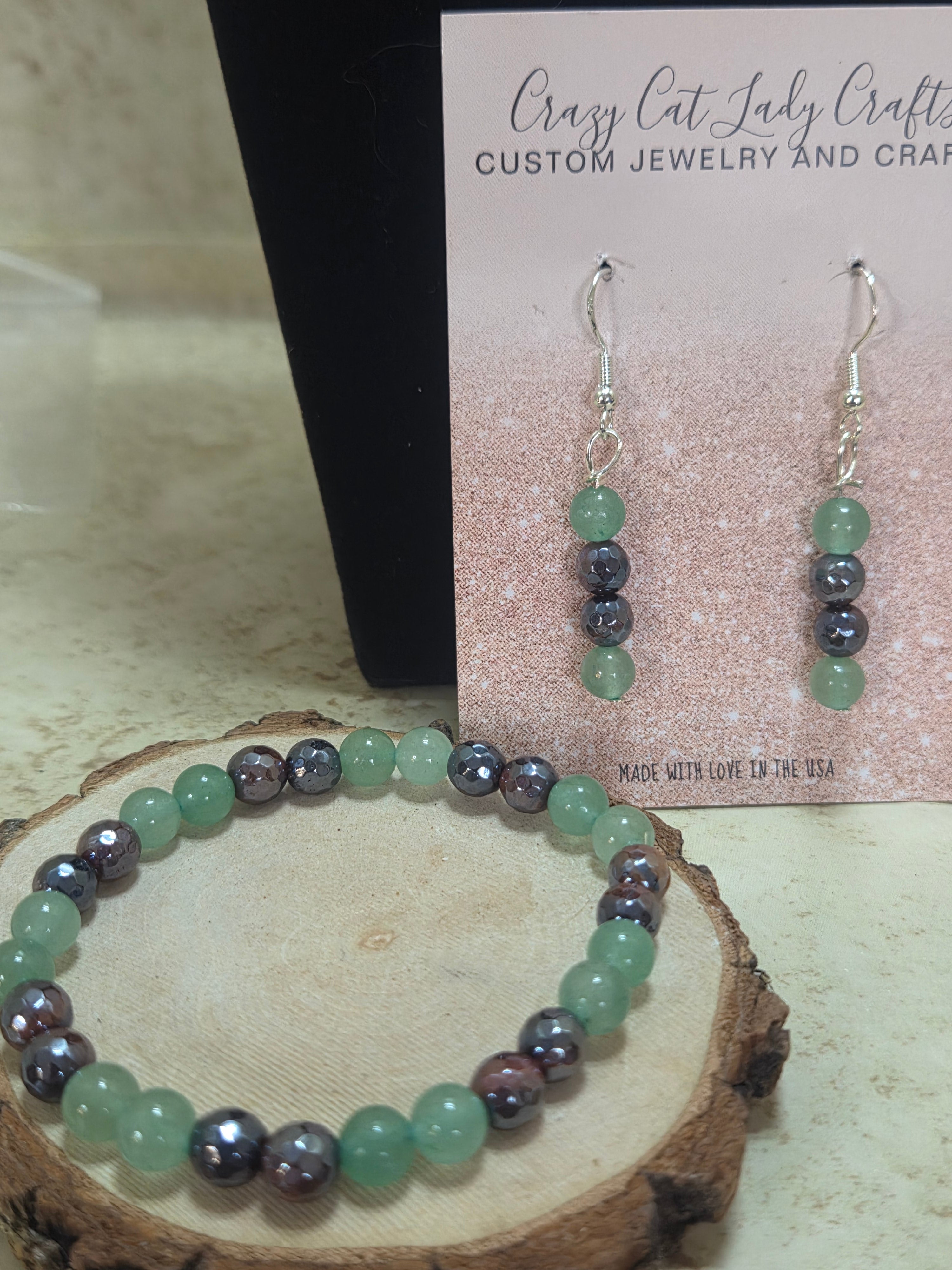Aventurine and faceted Garner 2pc jewelry set