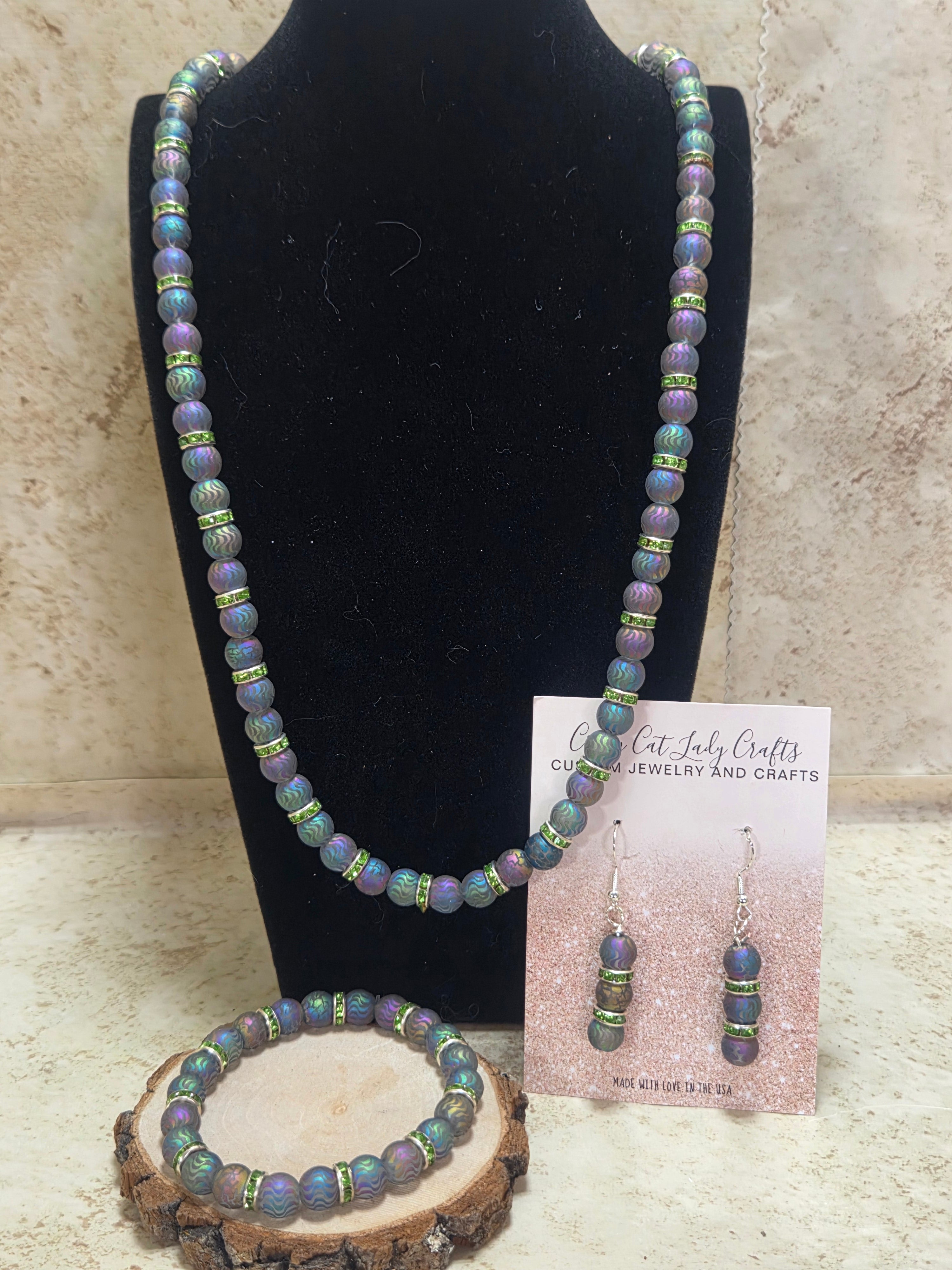 3 PC jewelry set electroplated iridescent