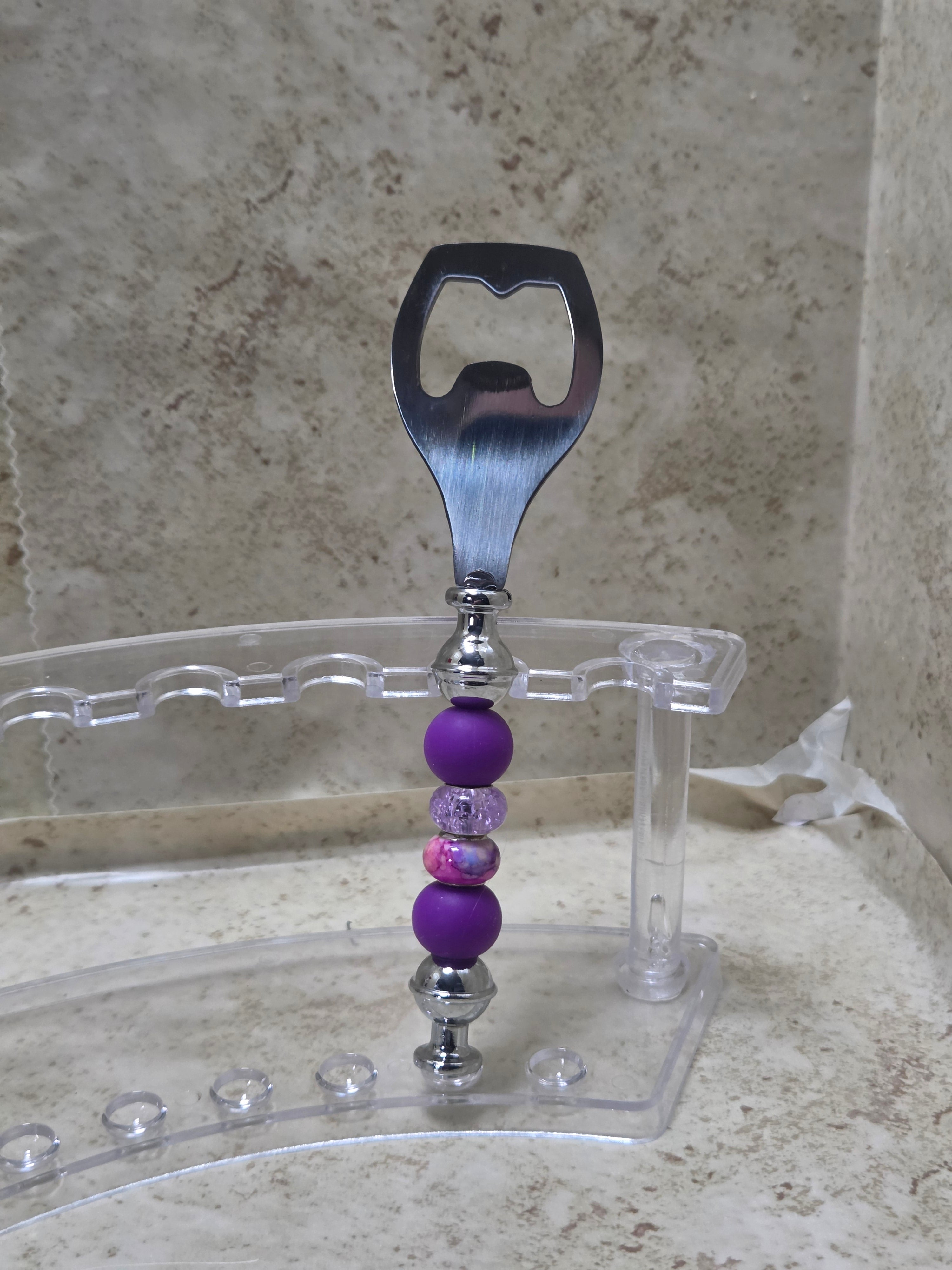 Purple metal Beaded handled bottle opener