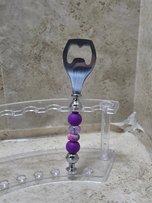 Purple metal Beaded handled bottle opener - Crazy Cat Lady Crafts