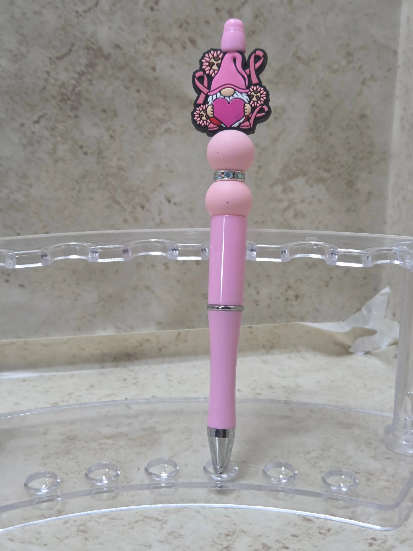 Pink Gnome breast cancer pen - Crazy Cat Lady Crafts