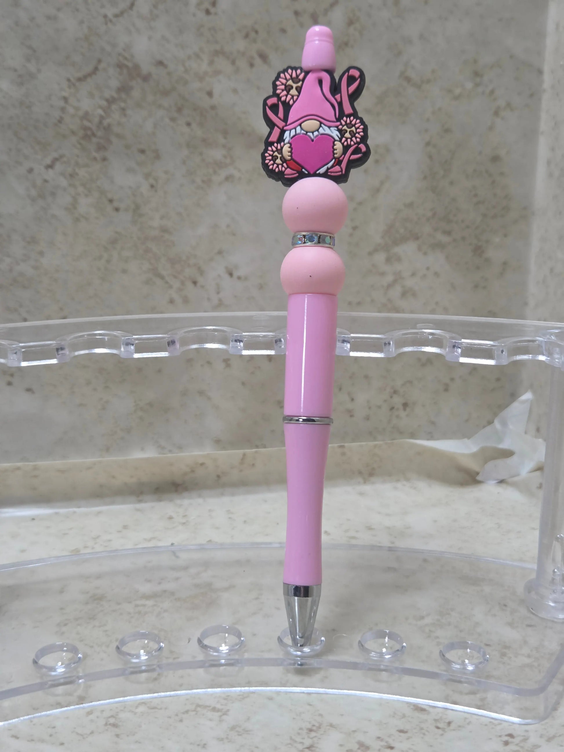 Pink Gnome breast cancer pen - Crazy Cat Lady Crafts