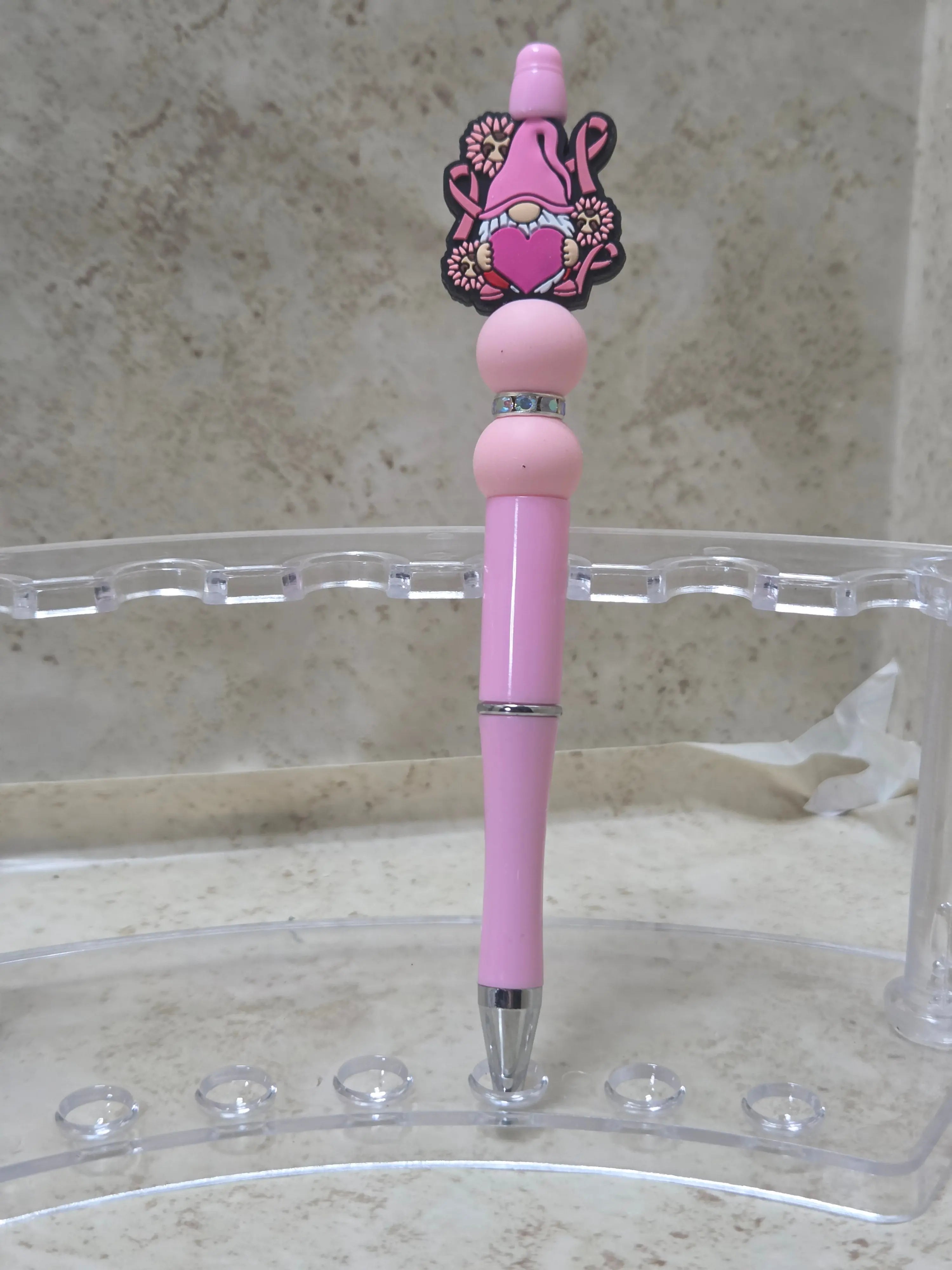 Pink Gnome breast cancer pen - Crazy Cat Lady Crafts