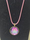 1" round black pendant with pinks and white tree of life with a 16" to 18" adjustable pendant necklace - Crazy Cat Lady Crafts