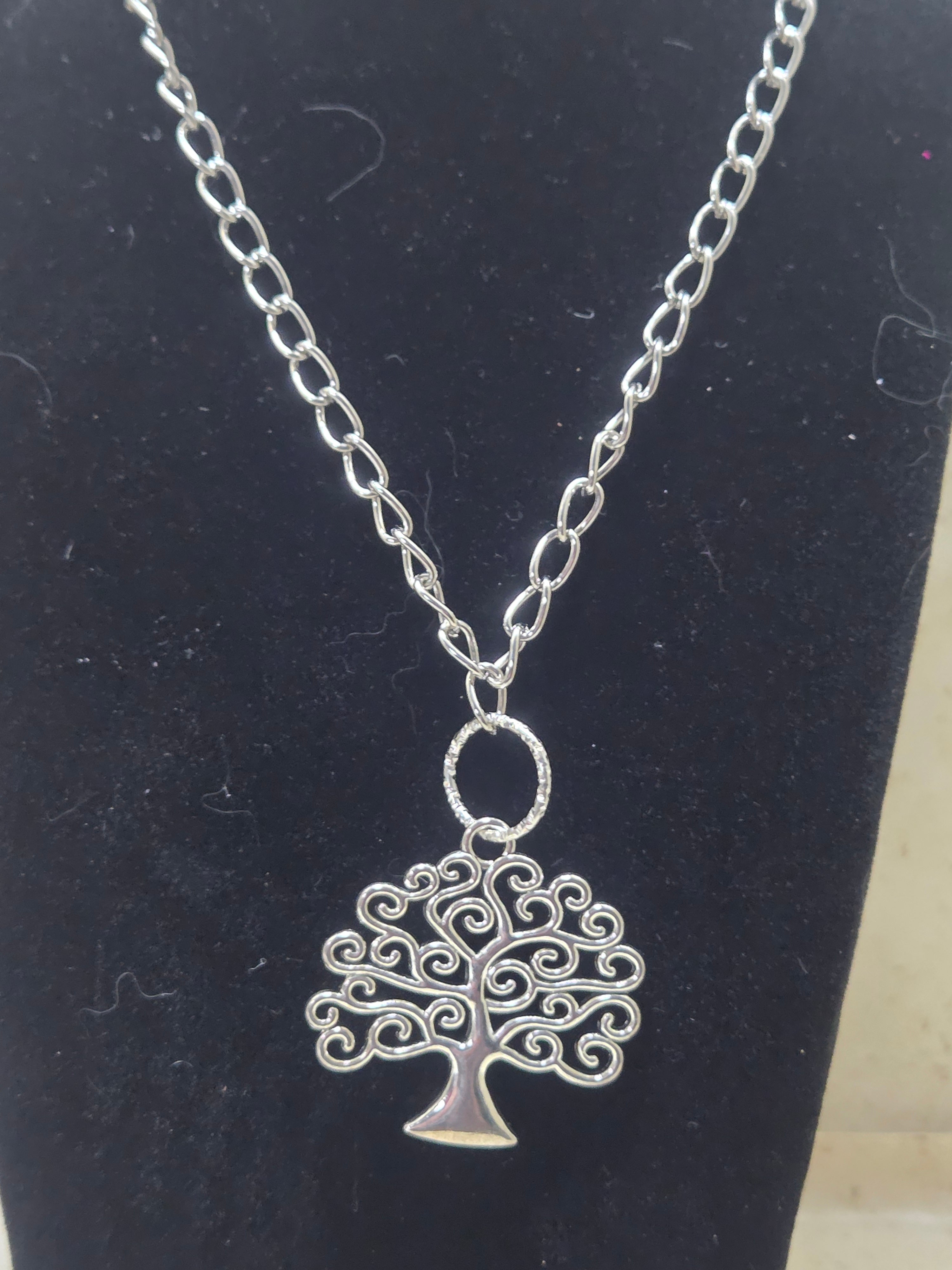 Sterling silver large Tree of Life necklace with a 28" silver chain
