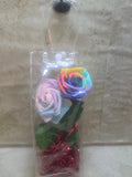 12 inch clear plastic bag with handles has 2 foam roses a gradient and rainbow inside - Crazy Cat Lady Crafts