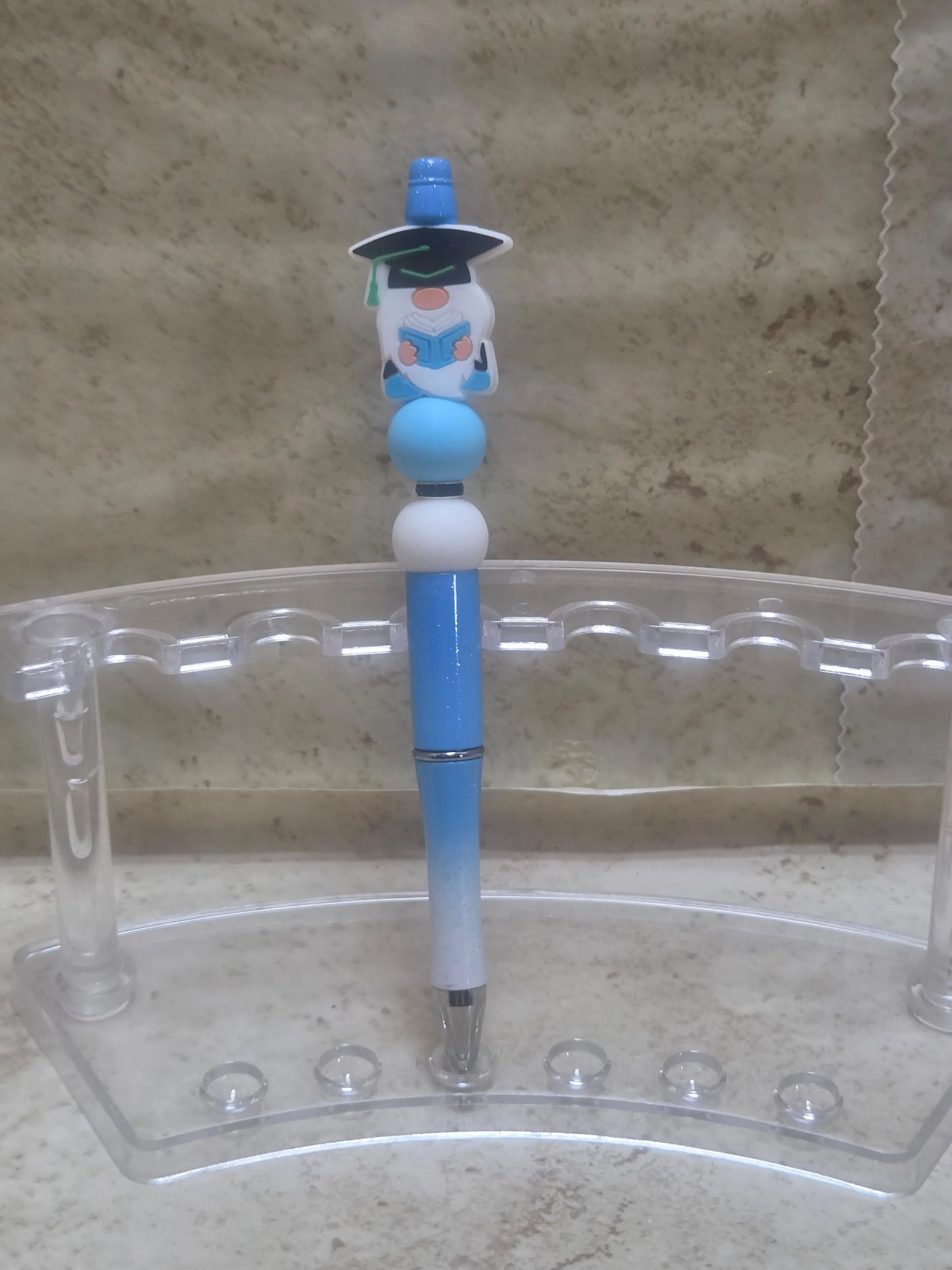 Blue and white graduation gnome pen - Crazy Cat Lady Crafts