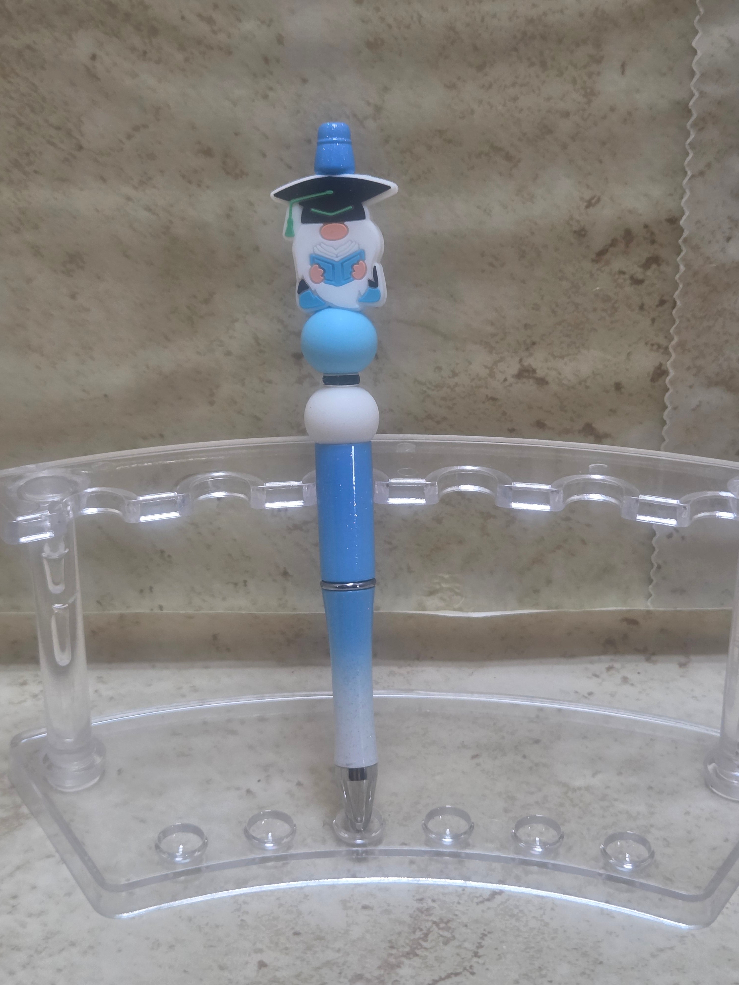 Blue and white graduation gnome pen