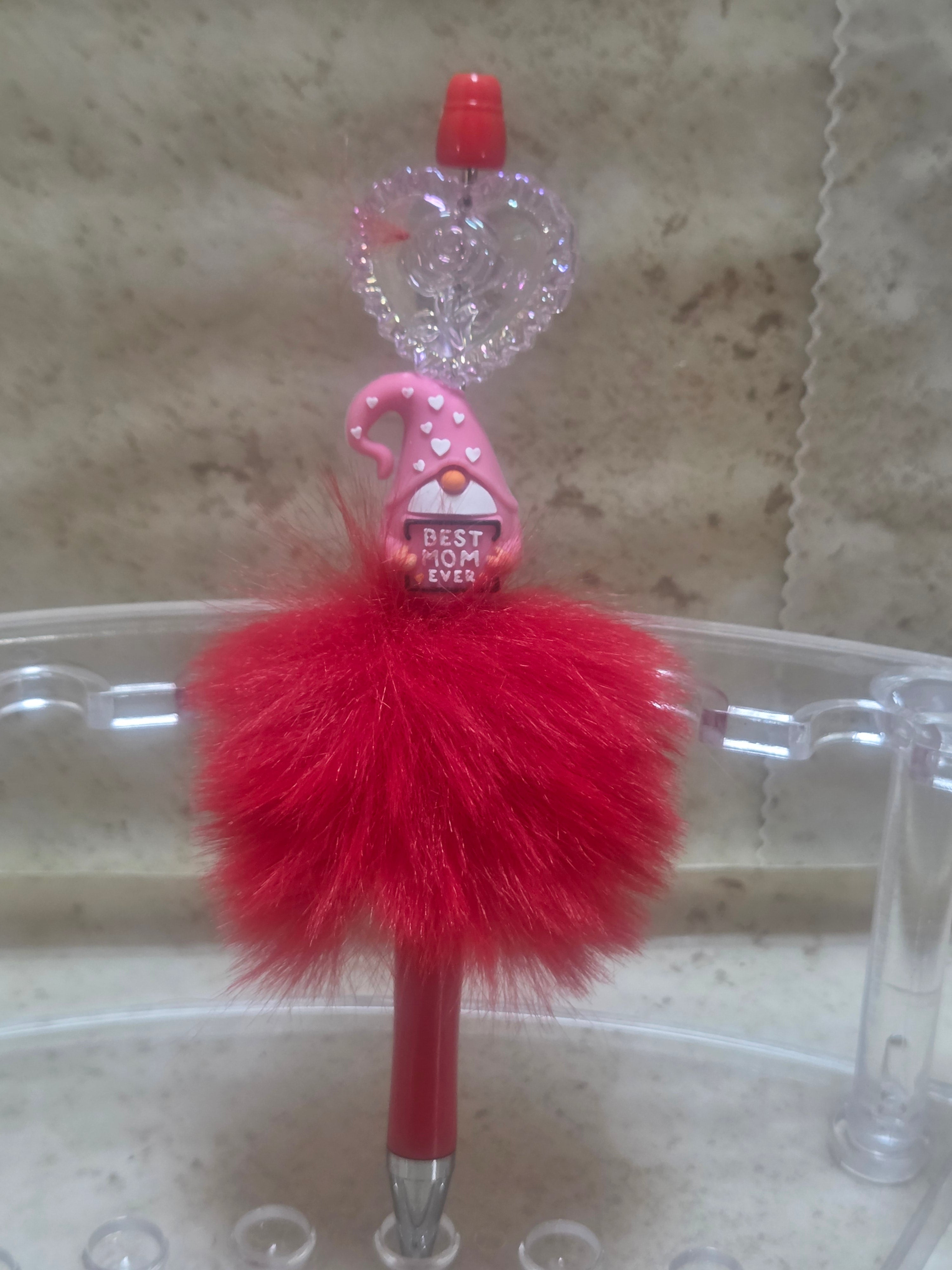 Best mom ever red furry and pink gnome ball point pen