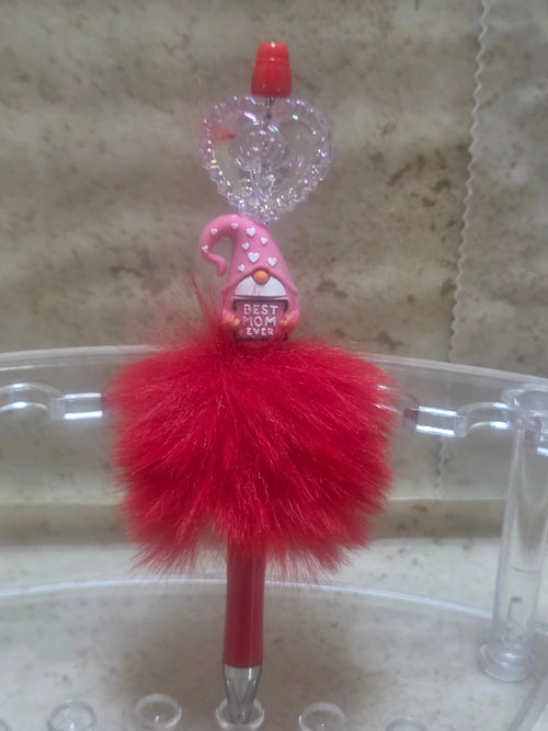 Best mom ever red furry and pink gnome ball point pen - Crazy Cat Lady Crafts
